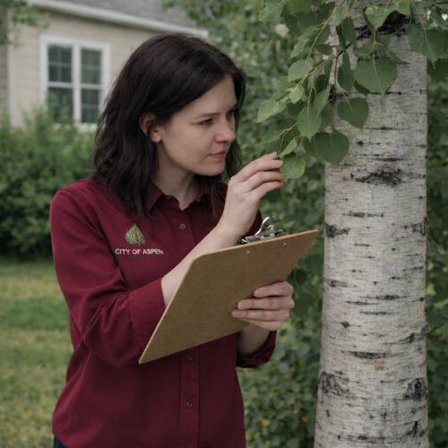 Photo of woman inspecting a tree and link to the Forestry Health Briefs page.